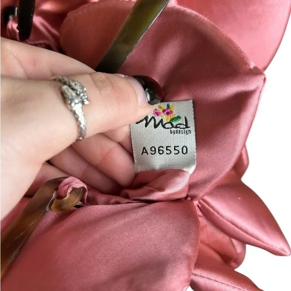 Vintage Mad Designs Handmade 90% Spun Silk Pink Flower Handbag - Picture 7 of 8